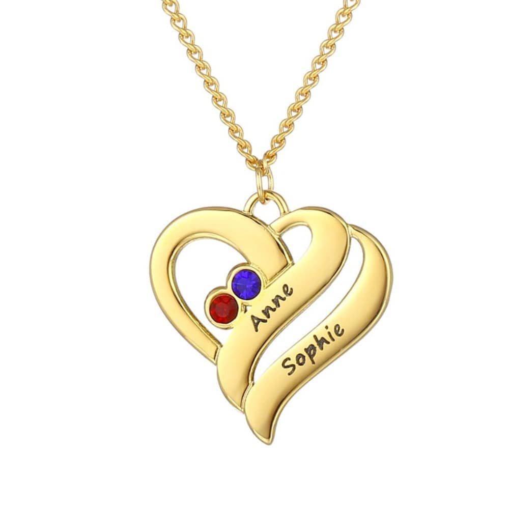 Halskette mit vereinten Herzen und Geburtssteinen Necklaces Loanya Gold 40 - 45 cm