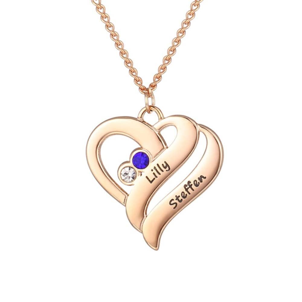 Halskette mit vereinten Herzen und Geburtssteinen Necklaces Loanya Roségold 40 - 45 cm