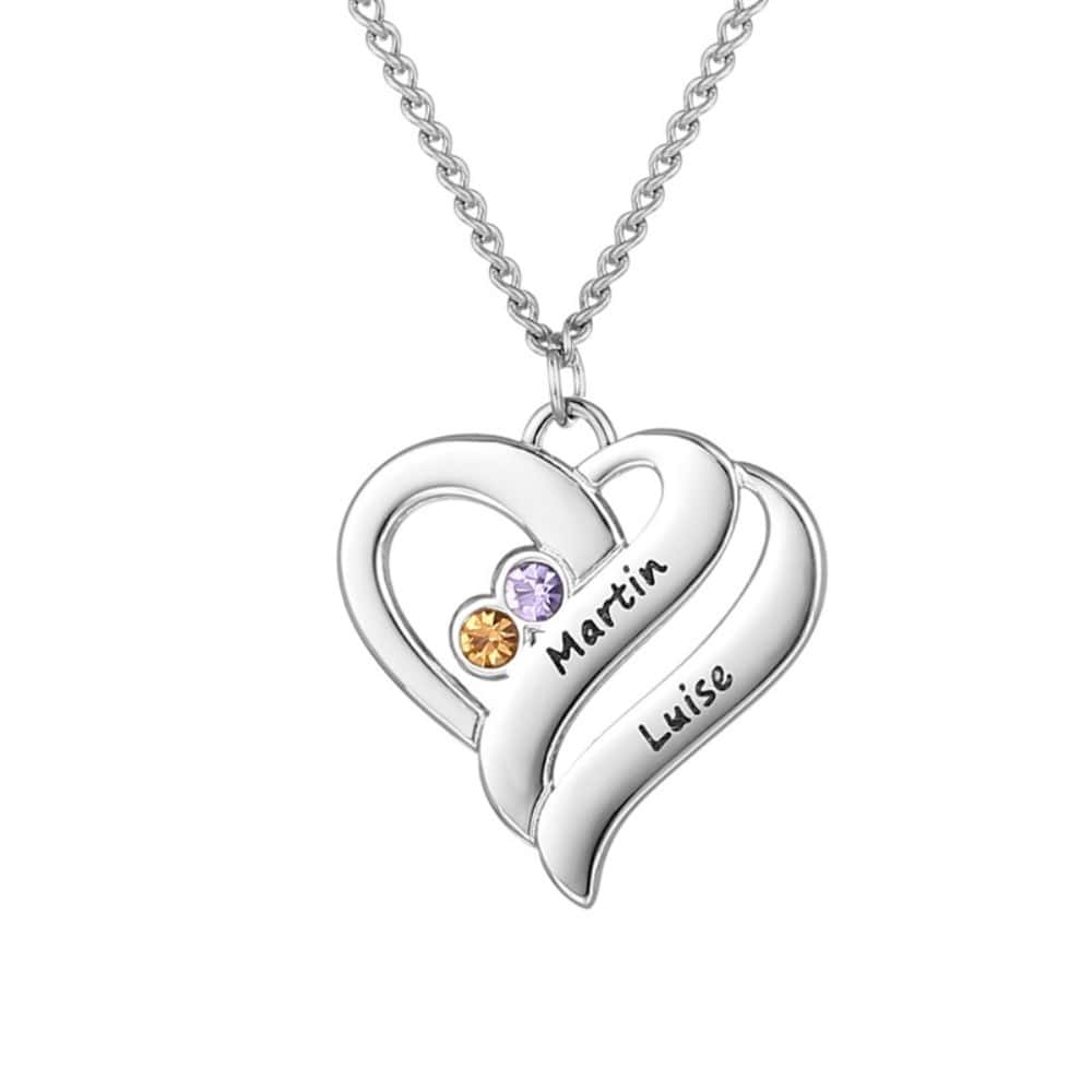 Halskette mit vereinten Herzen und Geburtssteinen Necklaces Loanya Silber 40 - 45 cm
