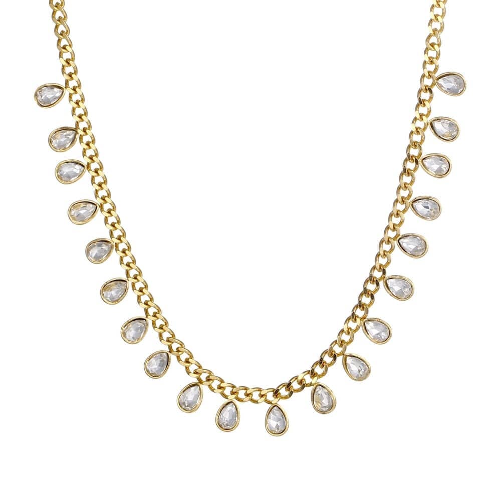 Halskette TEARDROP mit Gravur Necklaces Loanya Gold 40 - 45 cm Weiß