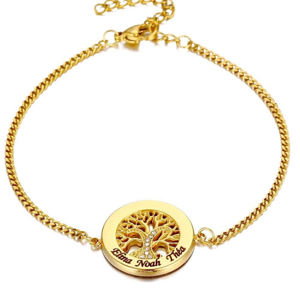 Lebensbaumarmband mit Zirkonia Steinen Bracelet Loanya Gold