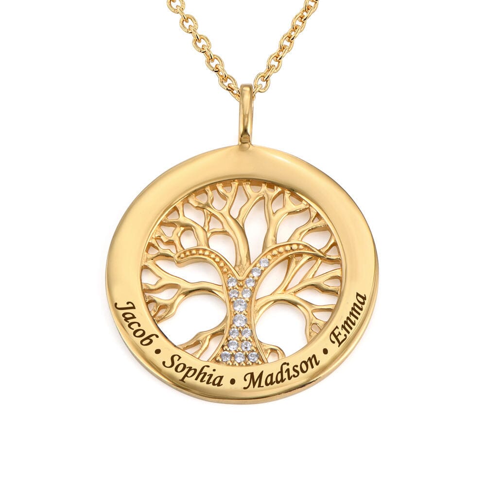 Personalisierte Lebensbaumkette mit Zirkoniasteinen Necklaces Loanya Gold Halskette 40 cm