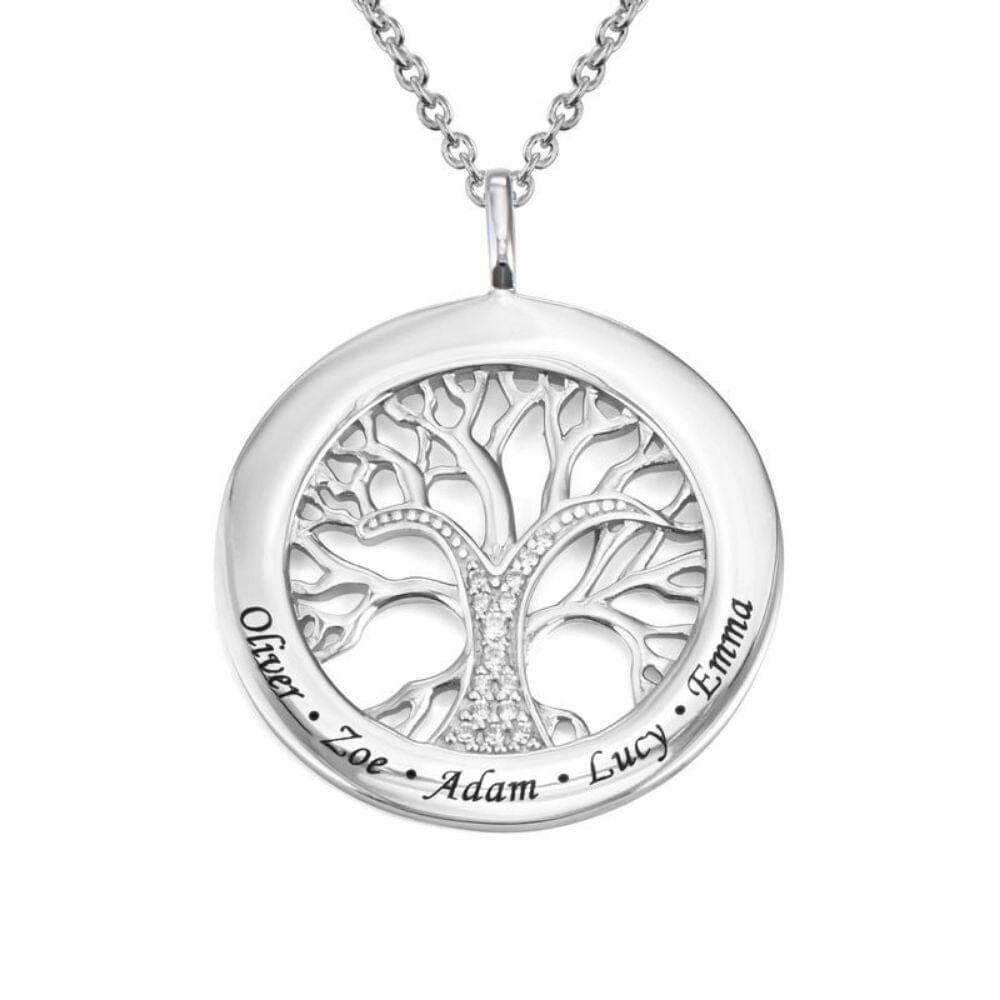 Personalisierte Lebensbaumkette mit Zirkoniasteinen Necklaces Loanya Silber Halskette 40 cm