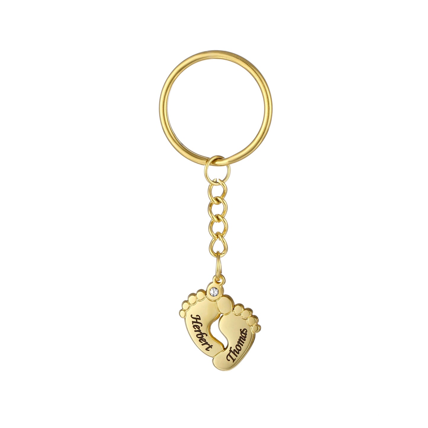 LOANYA personalisierte Babyfuß Halskette mit Zirkoniastein Loanya Gold Schlüsselanhänger