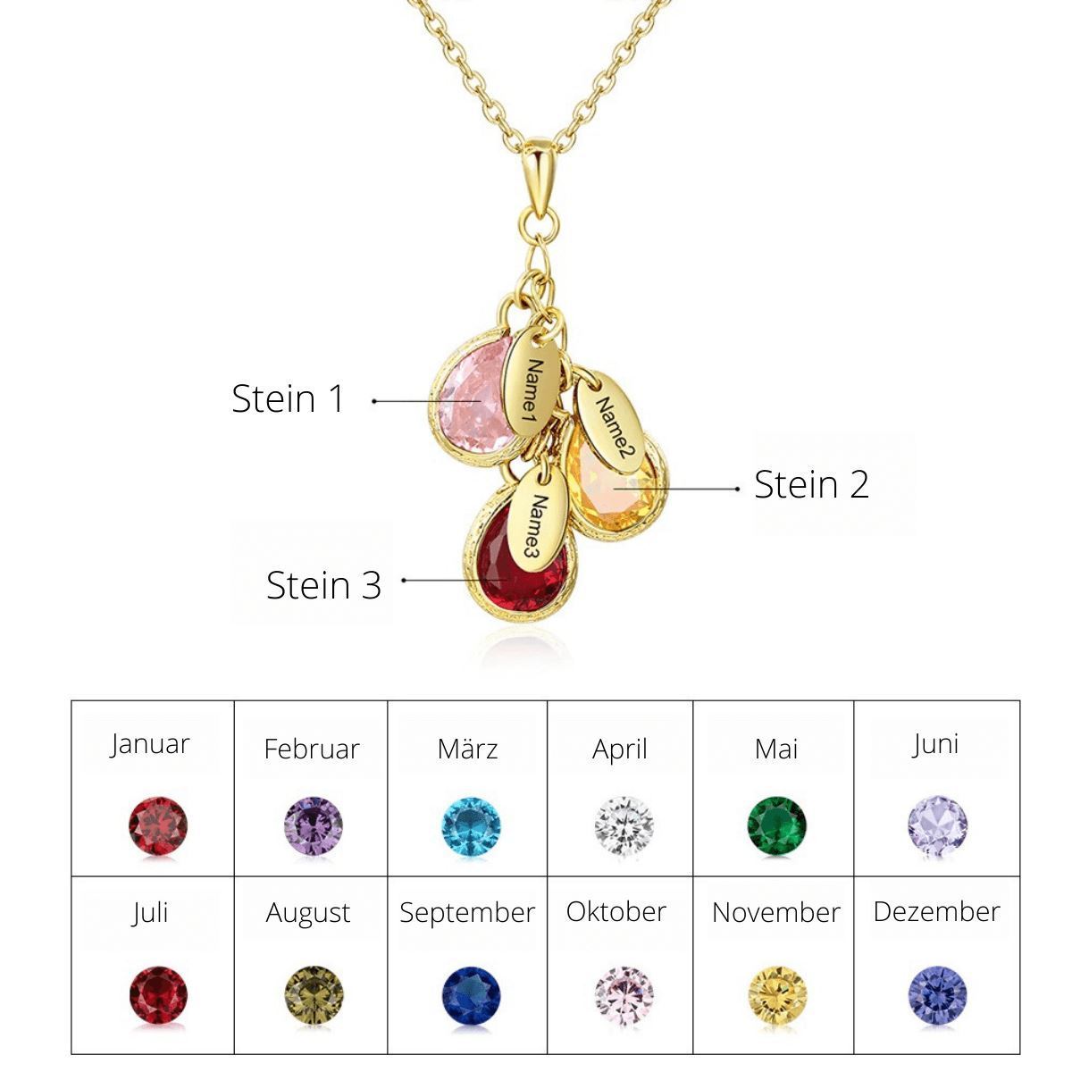 LOANYA personalisierte Kette mit Geburtssteinen Loanya