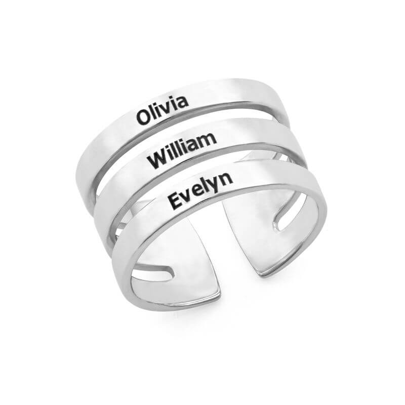 LOANYA personalisierter Ring mit 3 Namen Loanya Silber