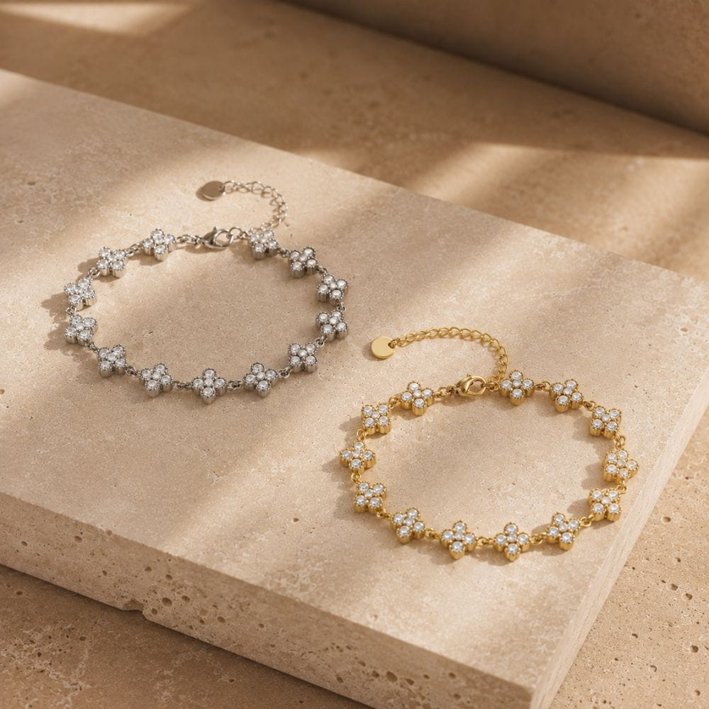 Kleeblatt Armband mit Zirkoniasteinen