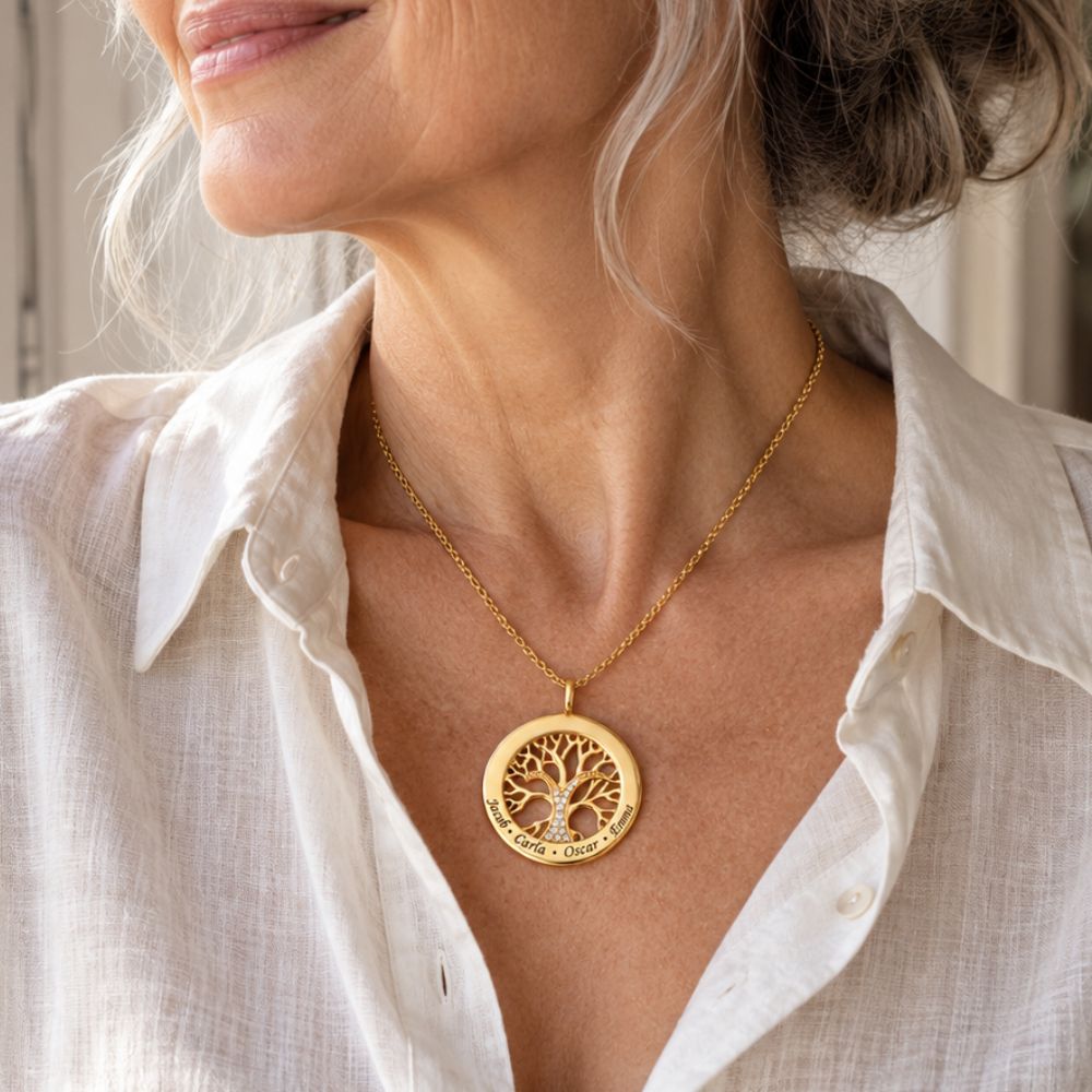 Personalisierte Lebensbaumkette mit Zirkoniasteinen