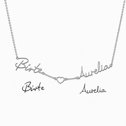 Handschrift Halskette mit 2 Namen & Herz