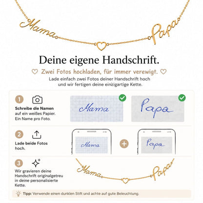 Handschrift Halskette mit 2 Namen & Herz