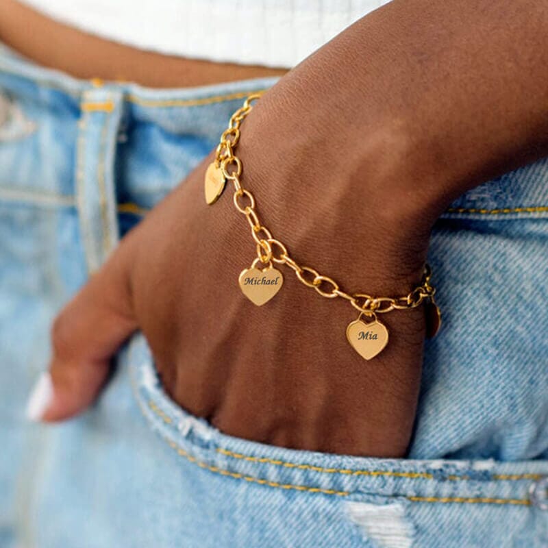 Armband mit personalisierten Herzanhängern Bracelet Loanya Gold 17 cm 