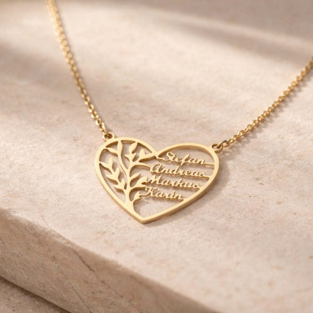 Familienherz Lebensbaum Halskette Necklaces Loanya Gold 45 cm 