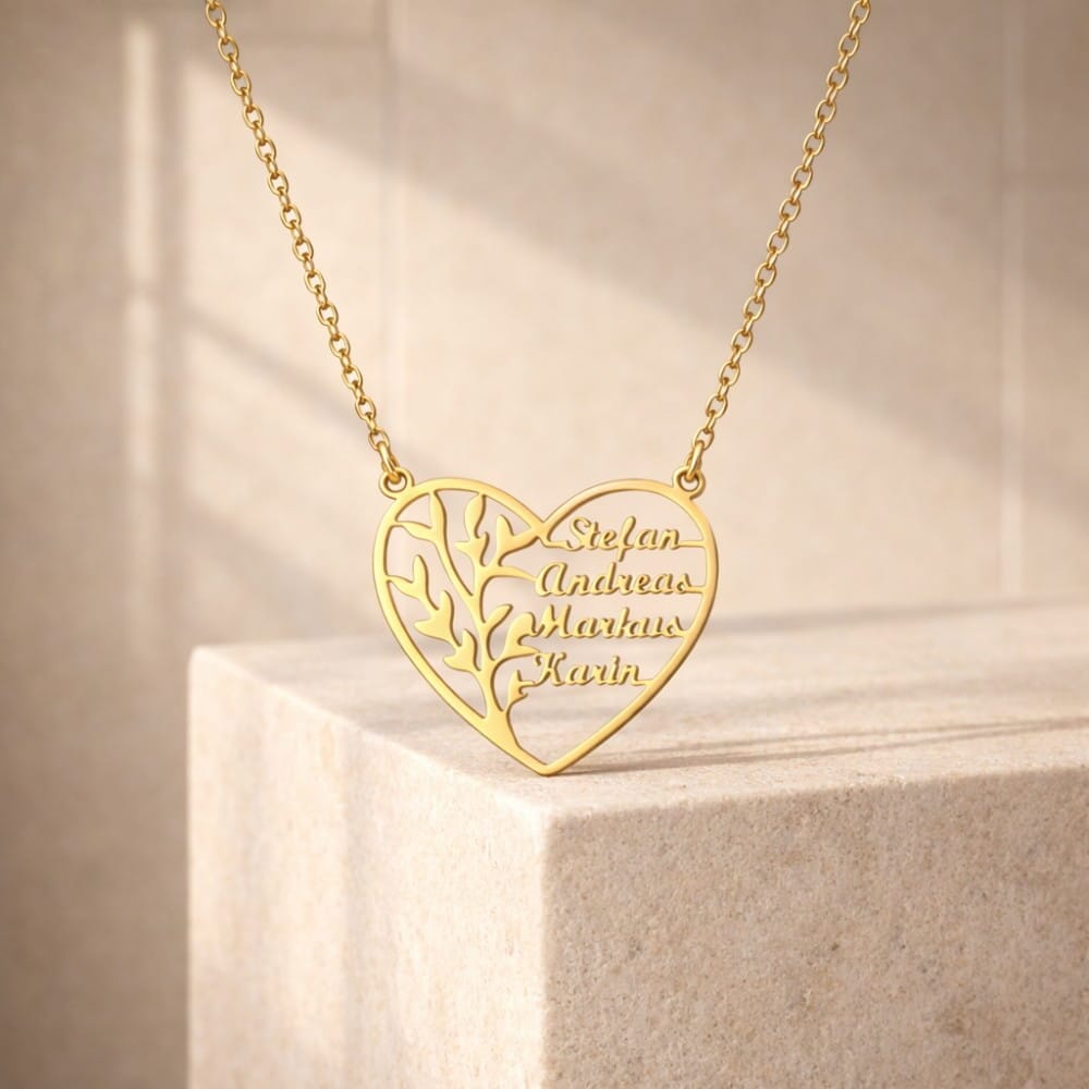 Familienherz Lebensbaum Halskette Necklaces Loanya Gold 50 cm 