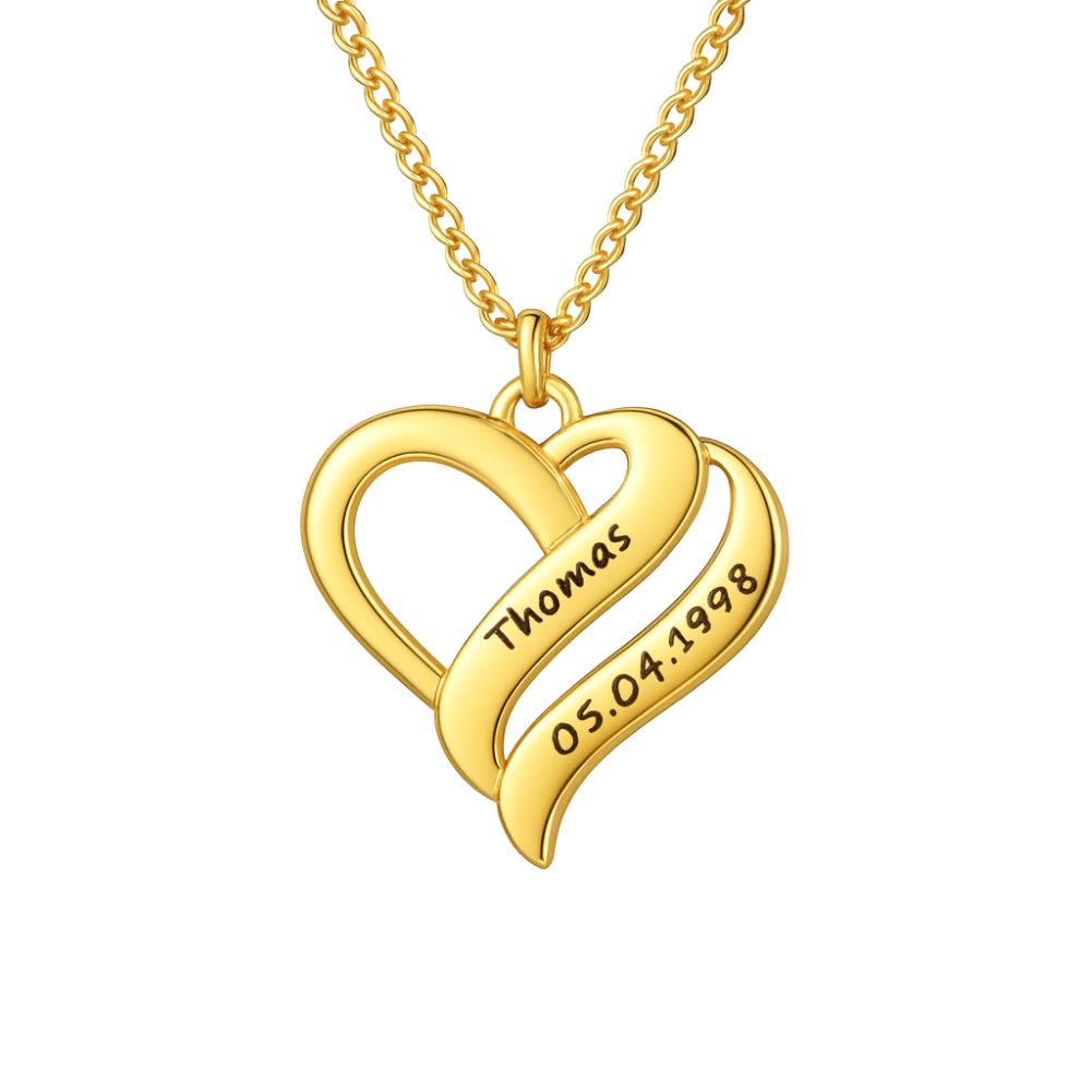 Halskette mit vereinten Herzen Necklaces Loanya Gold 40 - 45 cm 