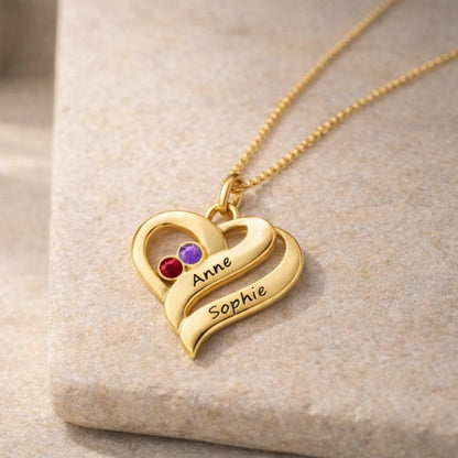 Halskette mit vereinten Herzen und Geburtssteinen Necklaces Loanya 