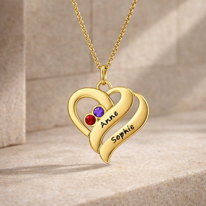 Halskette mit vereinten Herzen und Geburtssteinen Necklaces Loanya Gold 40 - 45 cm 