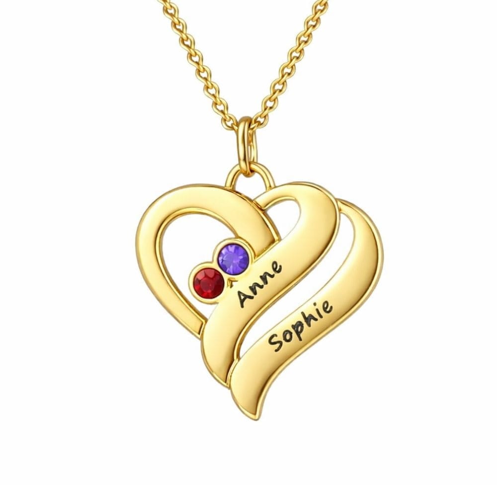 Halskette mit vereinten Herzen und Geburtssteinen Necklaces Loanya Gold 45 - 50 cm 