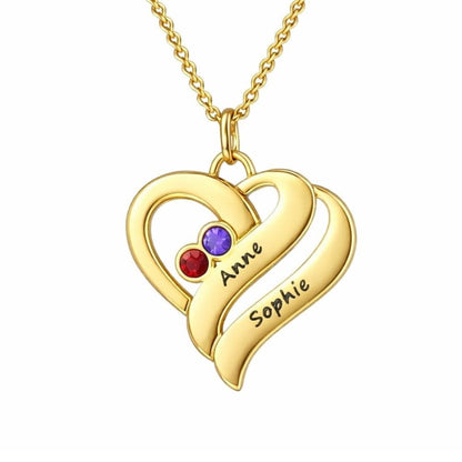 Halskette mit vereinten Herzen und Geburtssteinen Necklaces Loanya Gold 45 - 50 cm 