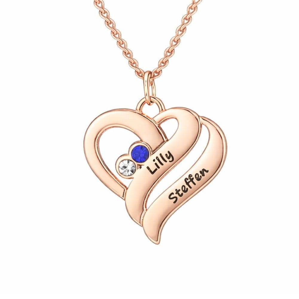 Halskette mit vereinten Herzen und Geburtssteinen Necklaces Loanya Roségold 40 - 45 cm 