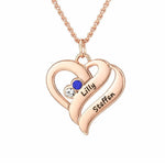Halskette mit vereinten Herzen und Geburtssteinen Necklaces Loanya Roségold 40 - 45 cm 