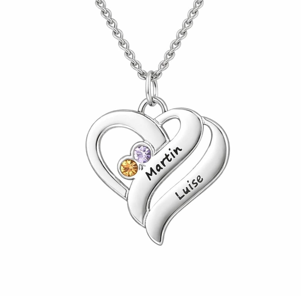 Halskette mit vereinten Herzen und Geburtssteinen Necklaces Loanya Silber 40 - 45 cm 