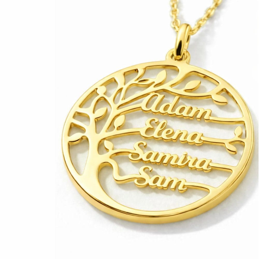 Lebensbaum Kette mit personalisierten Namen Necklaces Loanya Gold 45 cm 