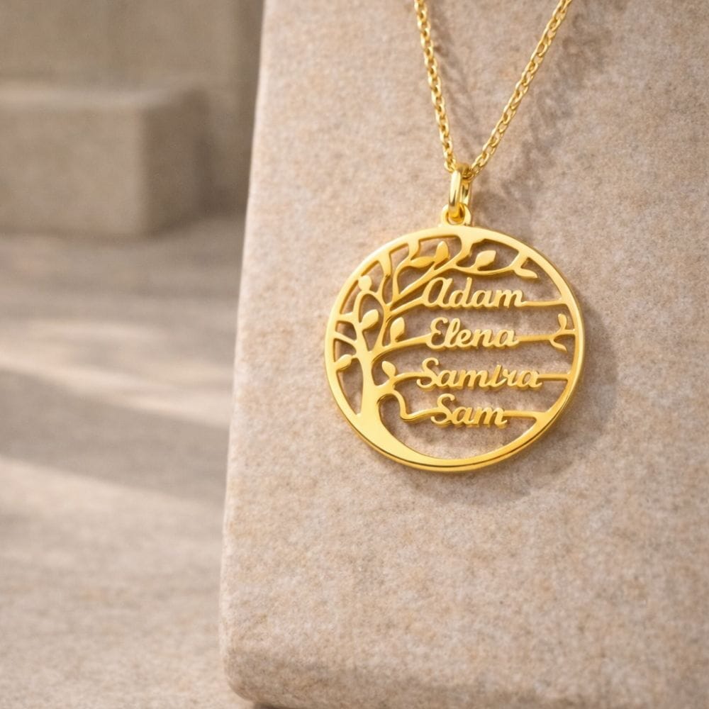 Lebensbaum Kette mit personalisierten Namen Necklaces Loanya Gold 55 cm 