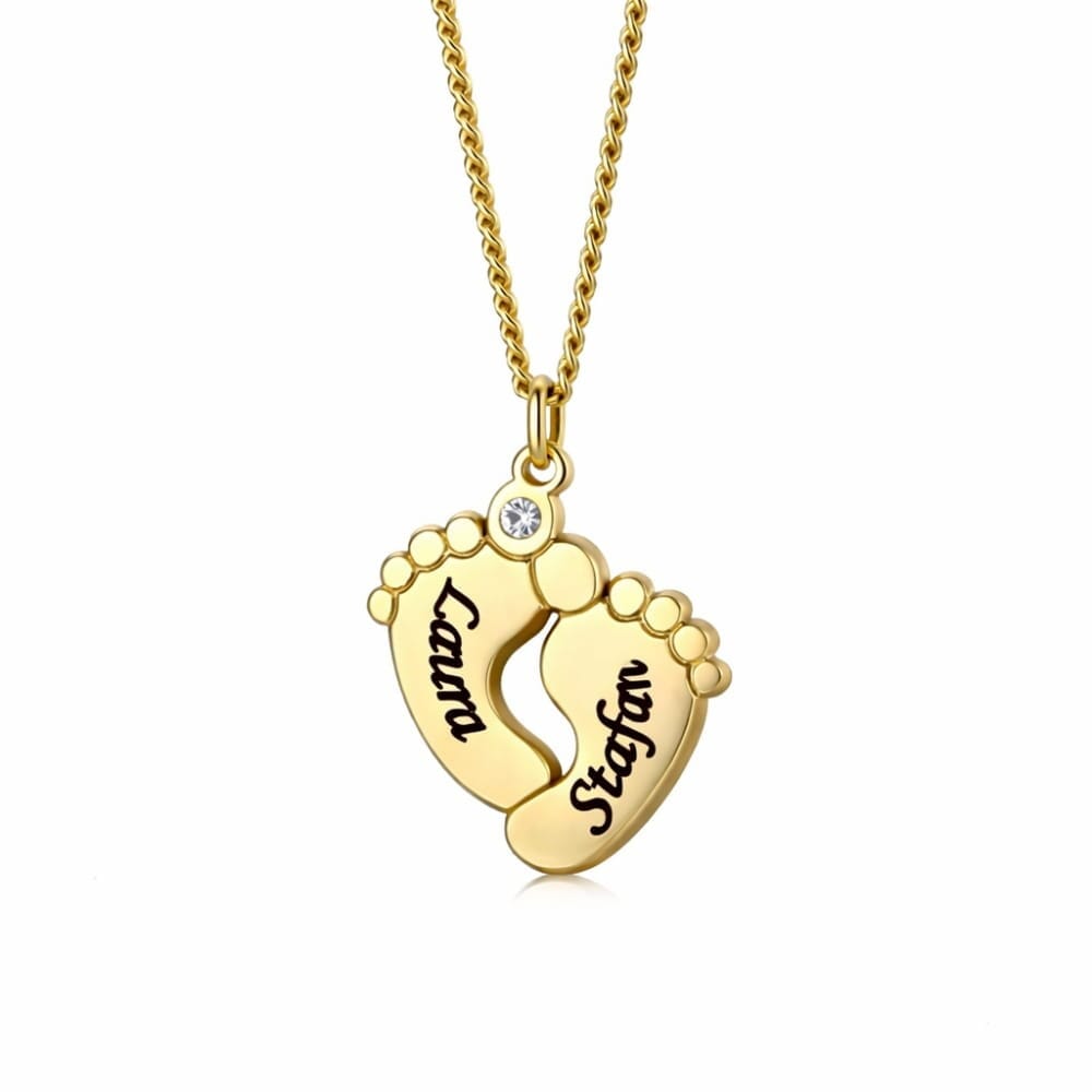 Personalisierte Babyfuß Halskette mit Zirkoniastein Loanya Gold Halskette 40 cm 