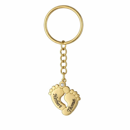 Personalisierte Babyfuß Halskette mit Zirkoniastein Loanya Gold Schlüsselanhänger 
