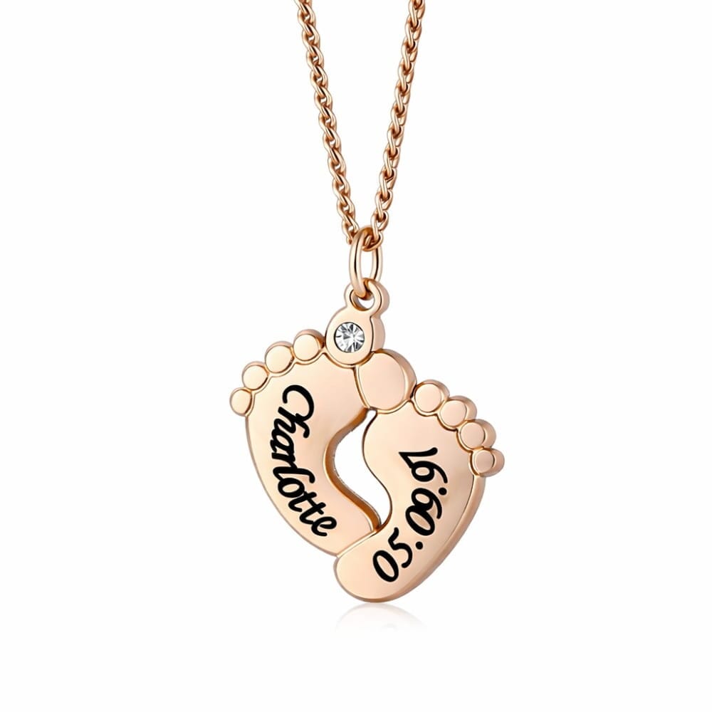 Personalisierte Babyfuß Halskette mit Zirkoniastein Loanya Roségold Halskette 40 cm 