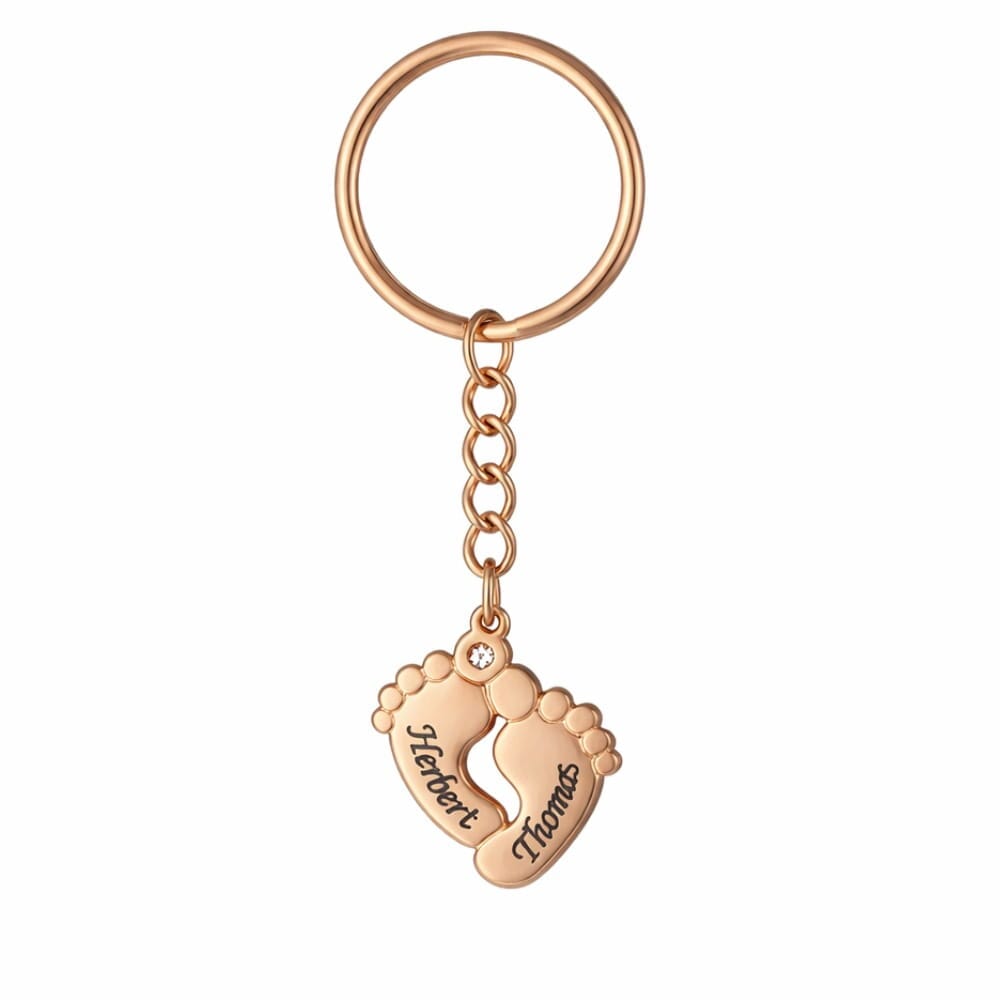 Personalisierte Babyfuß Halskette mit Zirkoniastein Loanya Roségold Schlüsselanhänger 