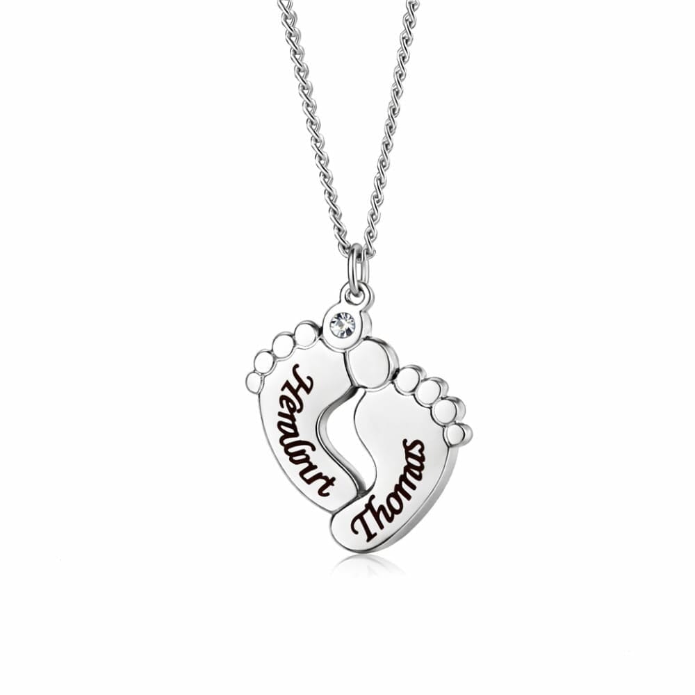 Personalisierte Babyfuß Halskette mit Zirkoniastein Loanya Silber Halskette 40 cm 