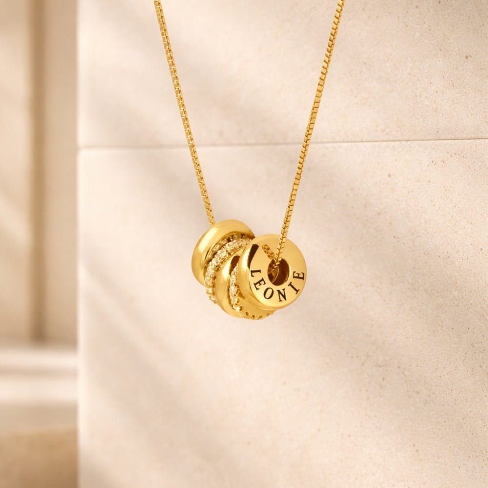 Personalisierte Beadkette mit Zirkoniasteinen Loanya Gold 45 cm 