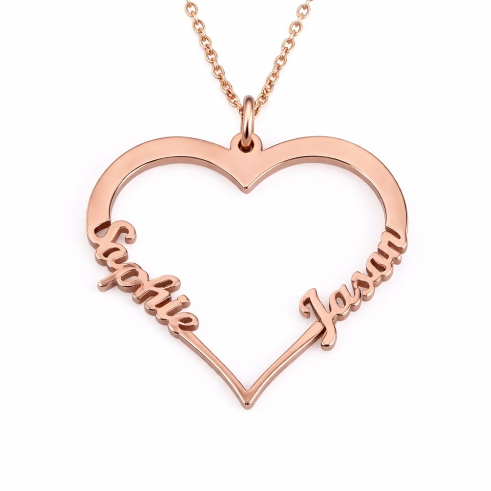 Personalisierte Herzkette mit zwei Namen Loanya Roségold 40 cm 