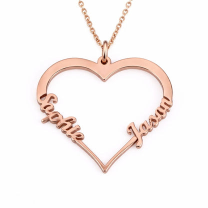 Personalisierte Herzkette mit zwei Namen Loanya Roségold 40 cm 