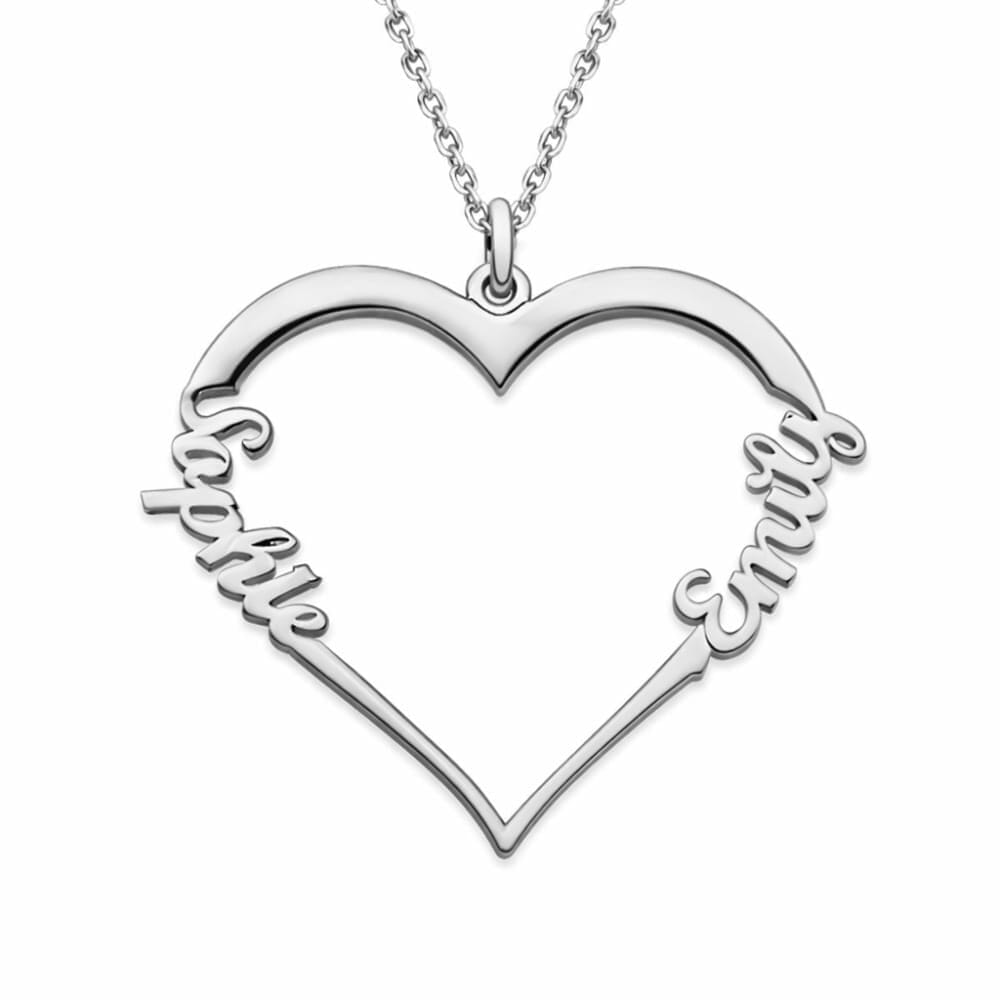 Personalisierte Herzkette mit zwei Namen Loanya Silber 40 cm 