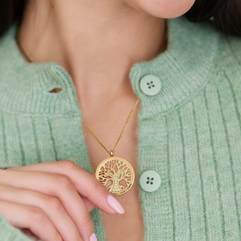 Personalisierte Lebensbaumkette mit Zirkoniasteinen Necklaces Loanya 