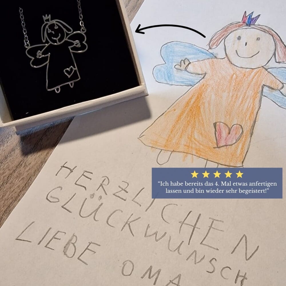 Persönliche Kinderzeichnung als Halskette oder Anhänger in Gold Loanya 