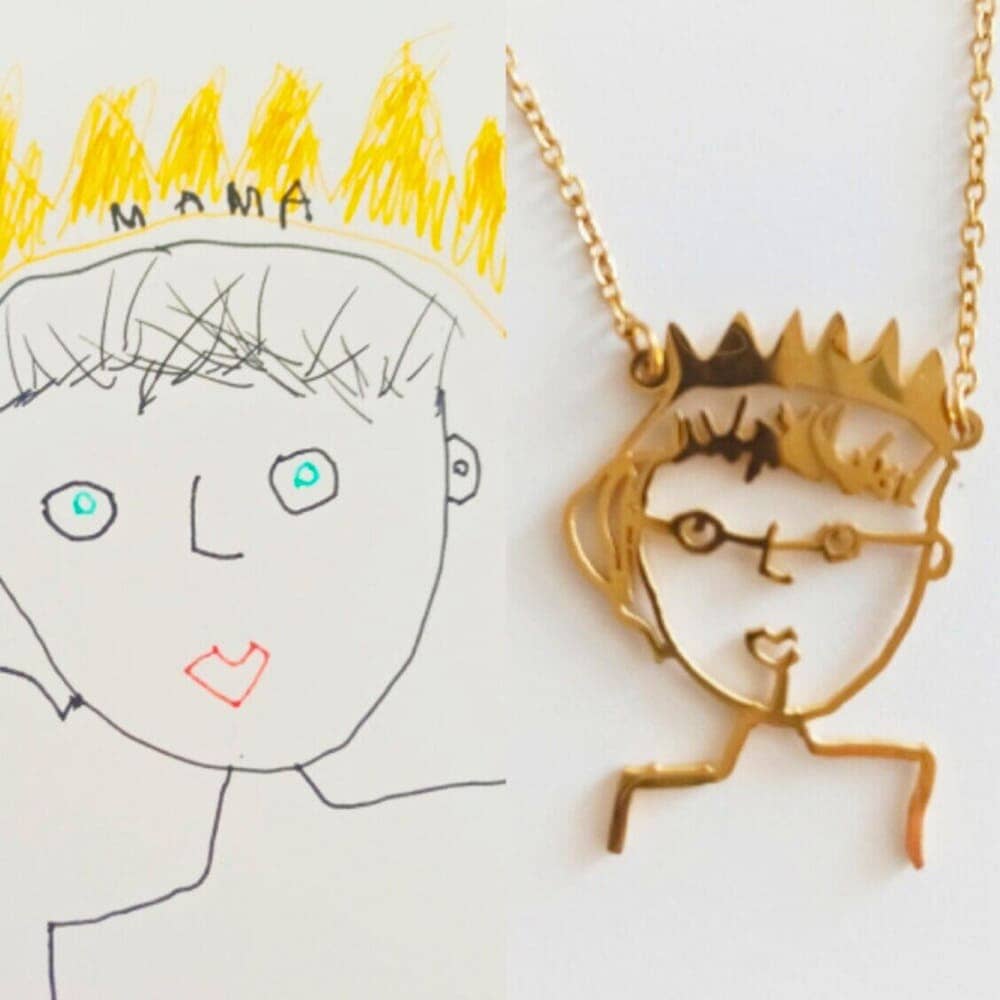 Persönliche Kinderzeichnung als Halskette oder Anhänger in Gold Loanya Gold Halskette (40 cm) 