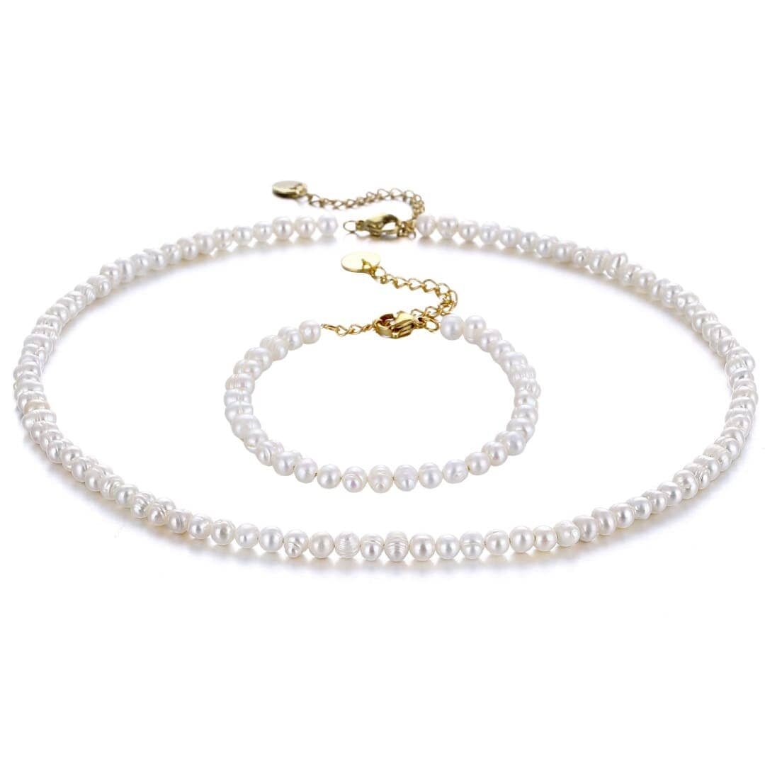 Schmuck-Set Süßwasserperlen | 18K Vergoldung Necklaces Loanya Gold Frauen (15 cm + 5 cm) 