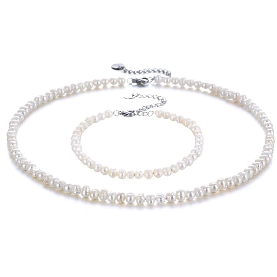 Schmuck-Set Süßwasserperlen | 18K Vergoldung Necklaces Loanya Silber Frauen (15 cm + 5 cm) 