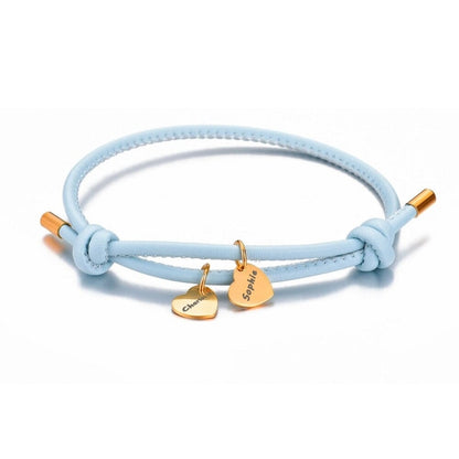Veganes Lederarmband mit Herzanhängern Bracelet Loanya Gold Hellblau 