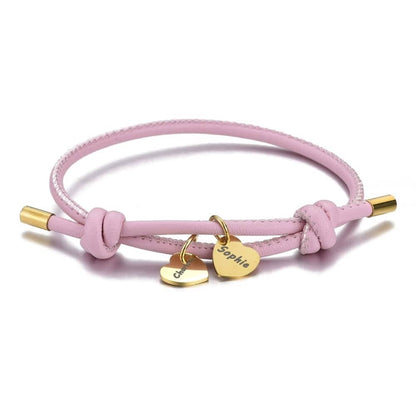 Veganes Lederarmband mit Herzanhängern Bracelet Loanya Gold Pink 