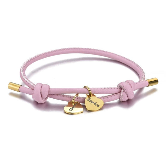 Veganes Lederarmband mit Herzanhängern Bracelet Loanya Gold Pink 