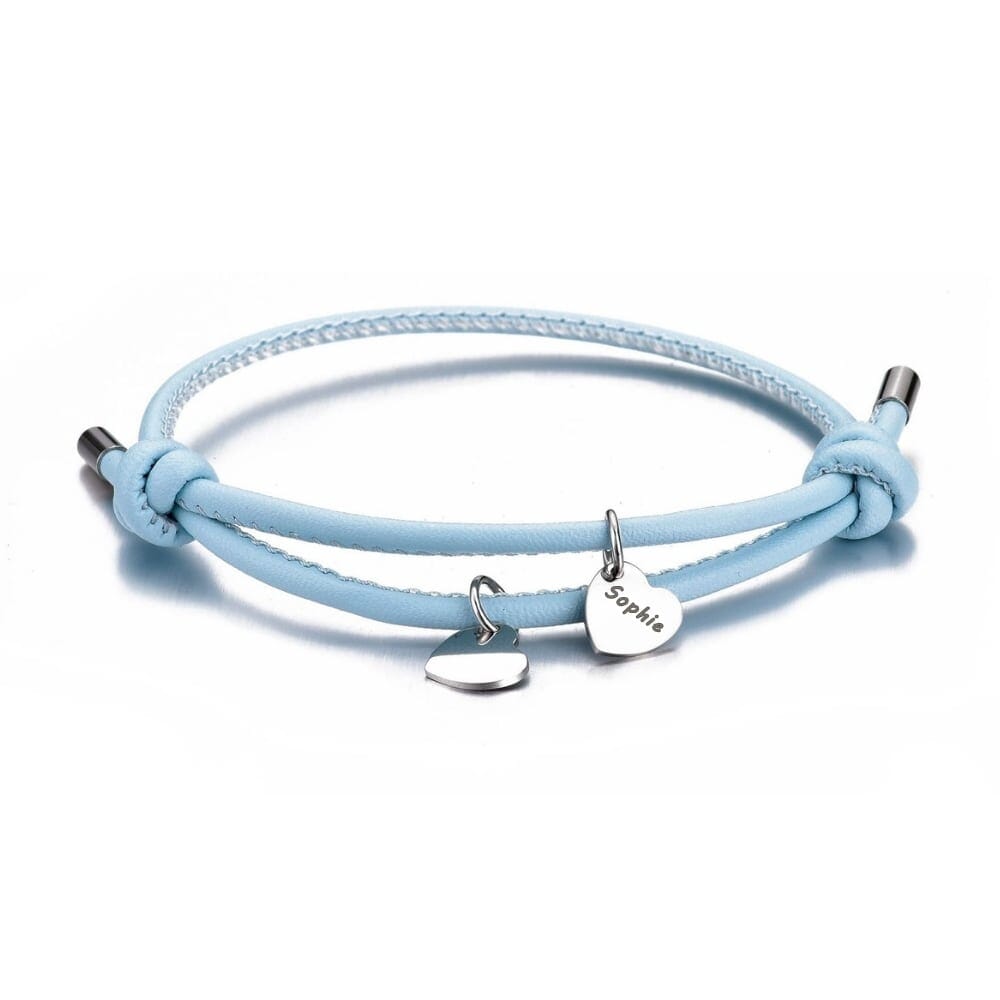 Veganes Lederarmband mit Herzanhängern Bracelet Loanya Silber Hellblau 