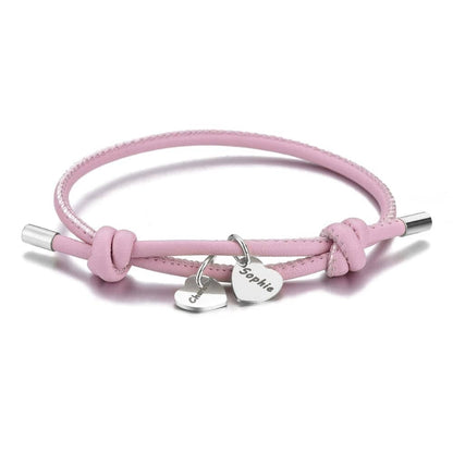 Veganes Lederarmband mit Herzanhängern Bracelet Loanya Silber Pink 