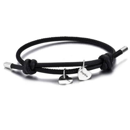 Veganes Lederarmband mit Herzanhängern Bracelet Loanya Silber Schwarz 