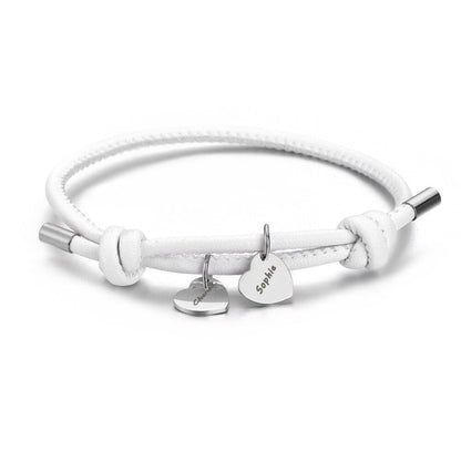 Veganes Lederarmband mit Herzanhängern Bracelet Loanya Silber Weiß 