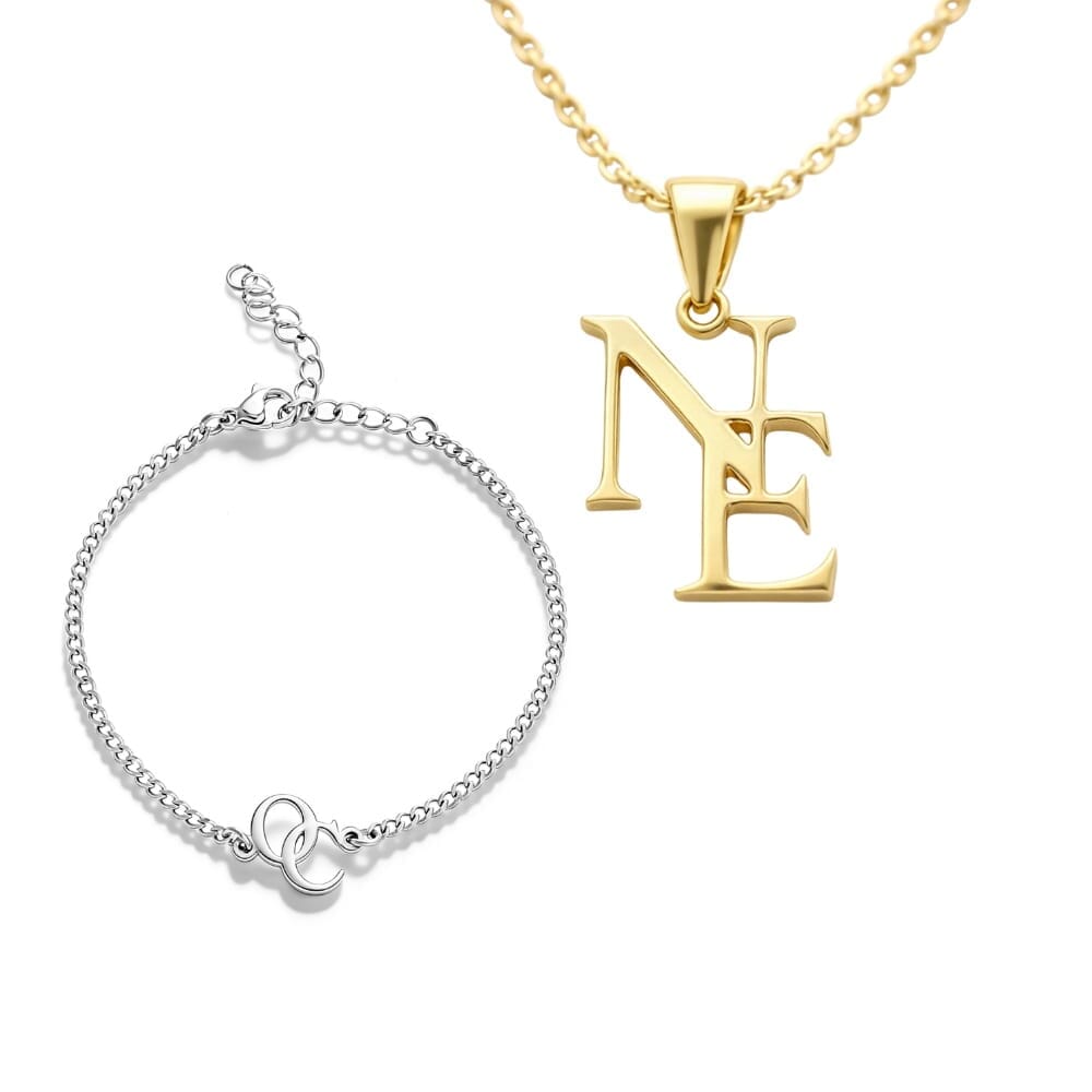 Verschlungene Initialen Set – Personalisierte Kette & Armband Bracelets Loanya Gold 40 - 45 cm Silber Einheitsgröße 