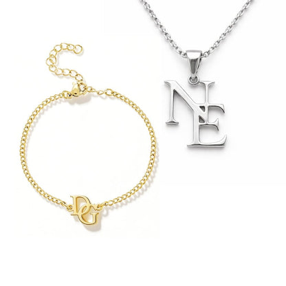 Verschlungene Initialen Set – Personalisierte Kette & Armband Bracelets Loanya Silber 40 - 45 cm Gold Einheitsgröße 